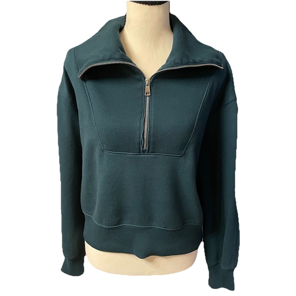 Abercrombie & Fitch Soft AF Half Zip Sweatshirt Medium Green Oversized Funnel